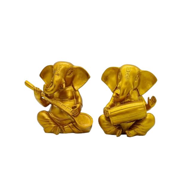 Golden Ganesha Musician Decor Showpiece Set