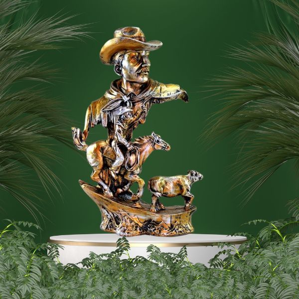 Resin Cowboys with Horse & Cow Decor Showpiece