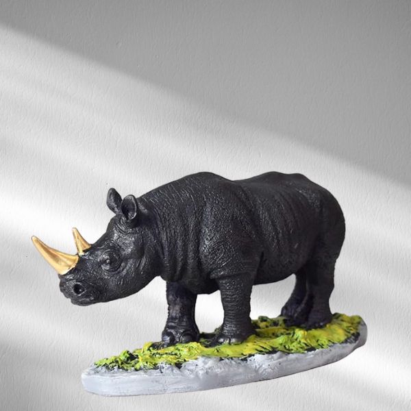 One Horned Rhinoceros Showpiece Table Accent Collectible Figurines for Home Interior Decor Item Handicraft 12 Inch (Black)