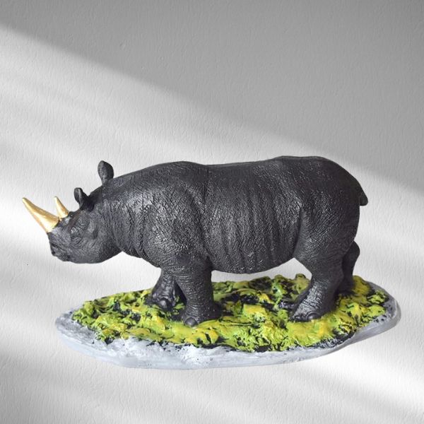 One Horned Rhinoceros Showpiece Table Accent Collectible Figurines for Home Interior Decor Item Handicraft 12 Inch (Black)