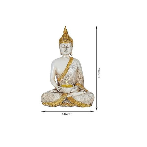 Sitting Buddha Showpiece Statue with Tealight Candle Holder Buddha Statue for Gift and Home Decor,Showpiece