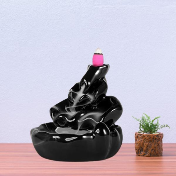 Smoke Incense Burner Holder with Scented Cones, 11 cm, Black, 1 Holder with 20 Cones