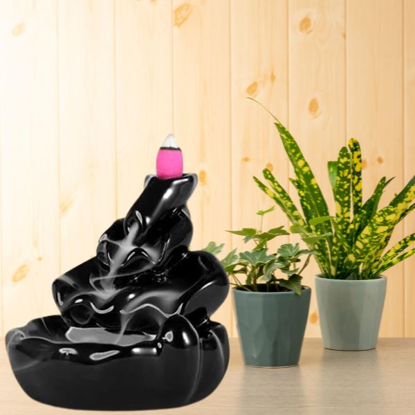 Smoke Incense Burner Holder with Scented Cones, 11 cm, Black, 1 Holder with 20 Cones