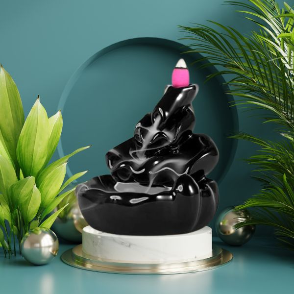 Smoke Incense Burner Holder with Scented Cones, 11 cm, Black, 1 Holder with 20 Cones