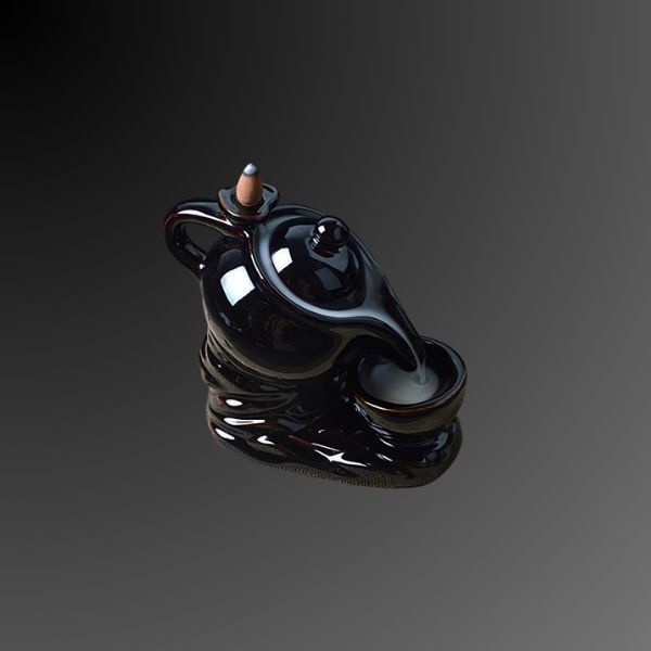 Kettle Design Dropping Smoke Backflow Fountain Cone Incense Holder Showpiece Figurine with Free 10 Back Flow Incense Cones