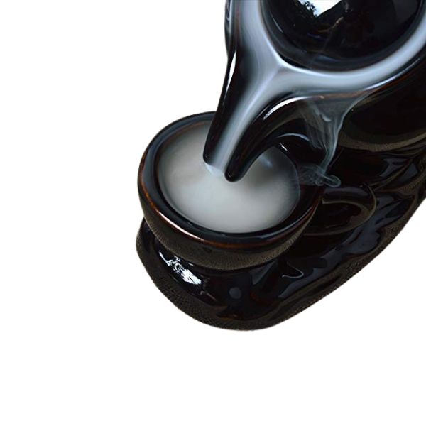 Kettle Design Dropping Smoke Backflow Fountain Cone Incense Holder Showpiece Figurine with Free 10 Back Flow Incense Cones