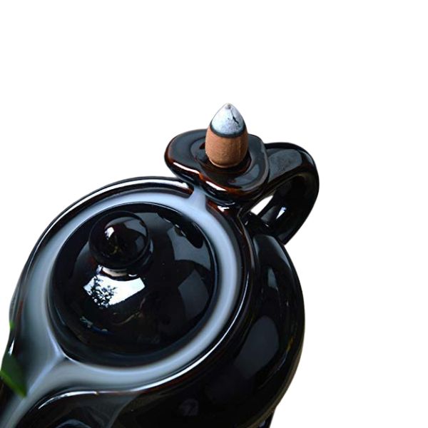 Kettle Design Dropping Smoke Backflow Fountain Cone Incense Holder Showpiece Figurine with Free 10 Back Flow Incense Cones