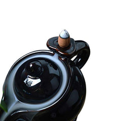 Kettle Design Dropping Smoke Backflow Fountain Cone Incense Holder Showpiece Figurine with Free 10 Back Flow Incense Cones