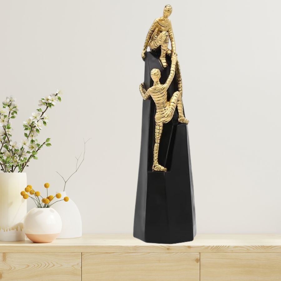 Luxury Abstract Design Golden Black Metal Crafts Sculptures Climbing Man Figurines for Home Decorative