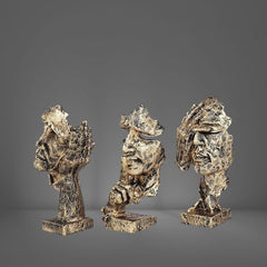 Set of 3 Men Expression Statue Showpiece Figurine Lucky Decorative Items for Home Decor Living Room Office Desktop Decoration & Gifting, Black Golden