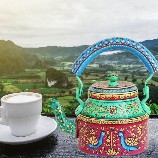 Hand Painted Traditional Aluminium Colourful Tea Pot .
